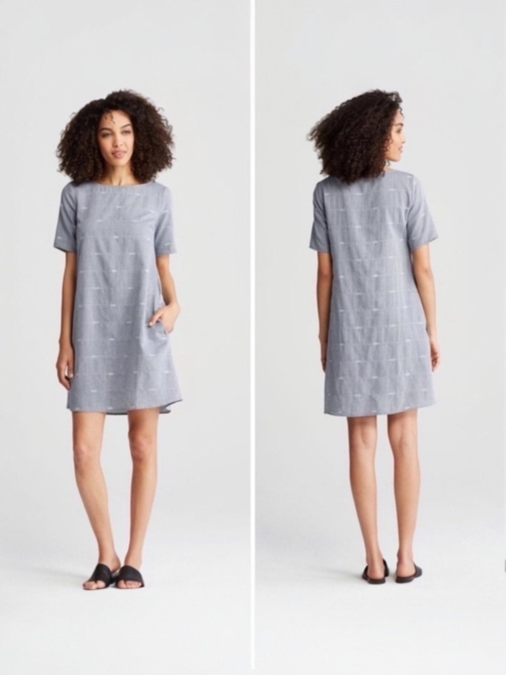 Eileen Fisher Pale Blue Short Sleeve Shift Dress